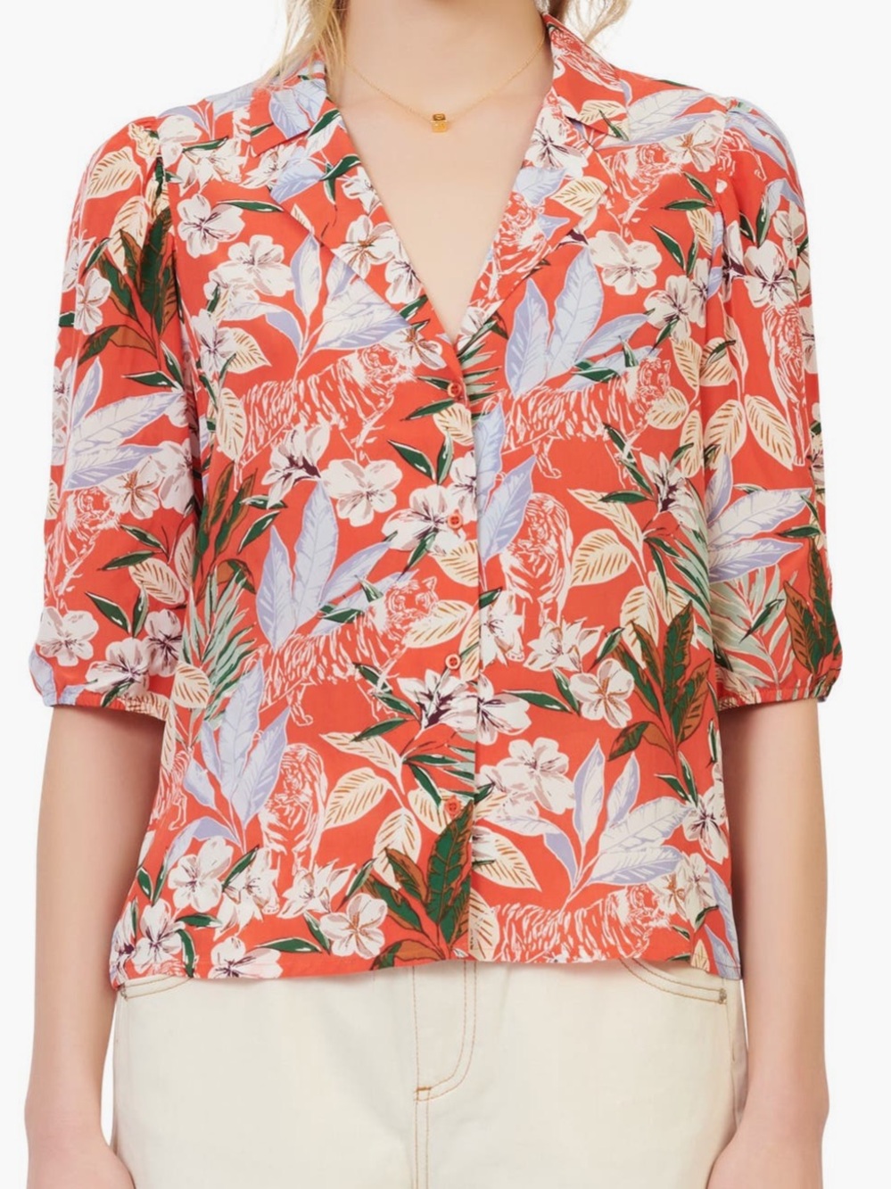 Maje Paris Tropical Tiger Print Button Front Blouse Size 3